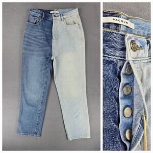 Y2k Mom Jeans Hi Rise Two Tone Womens 26 Color Block Patchwork Button Fly‎ vtg